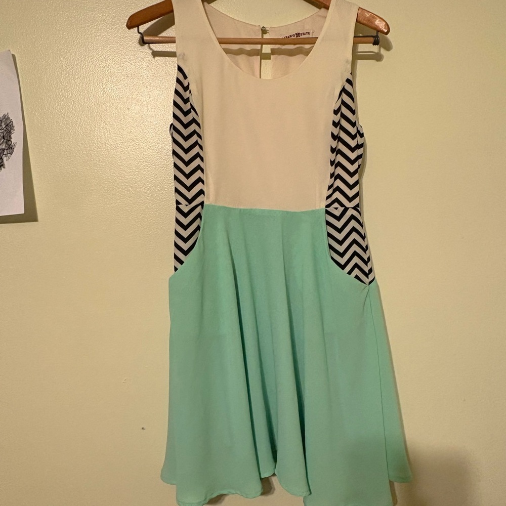 Altar'd State Cream, Black Chevron & Mint Green Fit-and-Flare Dress